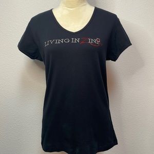 Black Rhinestone Tee size L